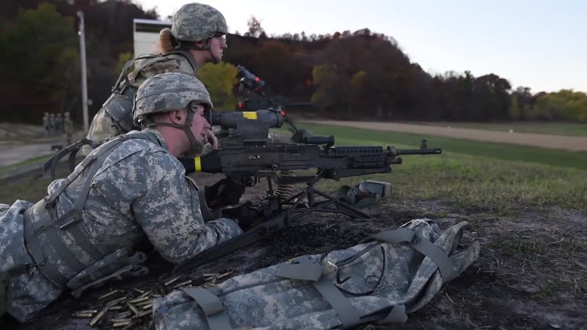 Soldier Practicing On Machine Gun Shooting | Editorial Video ...