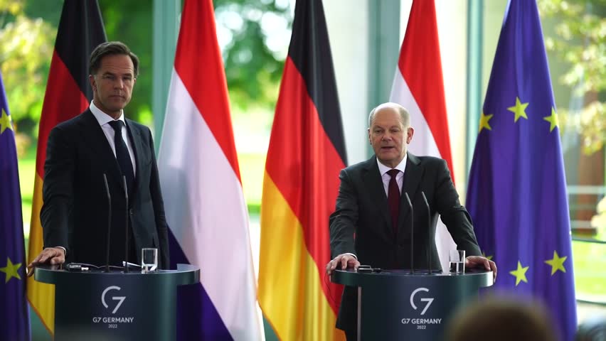 German Chancellor Olaf Scholz Dutch Prime | Editorial Video | 13438292a