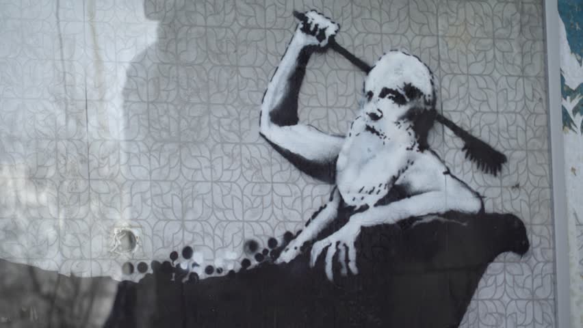 Banksy Graffiti Depicting Man Beard Bathing | Editorial Video ...